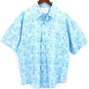 Vintage Body Objects Hawaiian Shirt Mens Blue Abstract Pattern Button Down XL